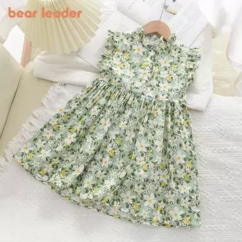 Girls Sleeveless Dress Bear Leader 2-6 Years Cotton Flowers Dresses 2T