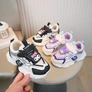 Girls sneakers 2024 spring new children s mesh breathable dad shoes boys middle and older running casual shoes 27 чёрный