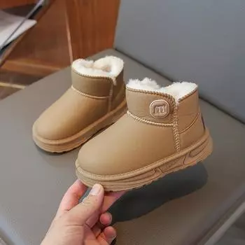 Girls snow boots winter 2024 new children s fur integrated large cotton shoes boys fleece thickened warm classmates 25 чёрный
