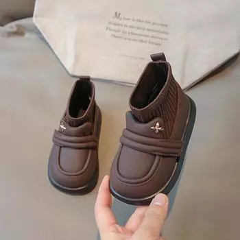 Girls Socks Boots 2024 Spring and Autumn New Children s Boots Short Boots Little Girls Baby Leather Boots Princess Boots Fashion 22 чёрный