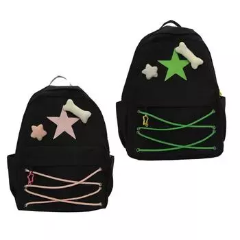Girls Star Pattern Backpack Student Teens Lightweight School Bookbag Women Casual Large Capacity Travel Rucksack Daypack чёрный
