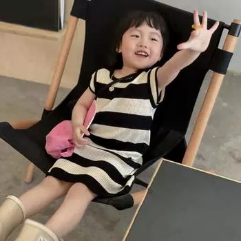 Полосатое платье для девочек, летнее облегающее детское платье без рукавов 120