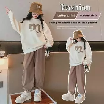 Girls Stylish New Spring & Autumn Sweatshirt and Wide-Leg Pants Set for Kids 160 cm