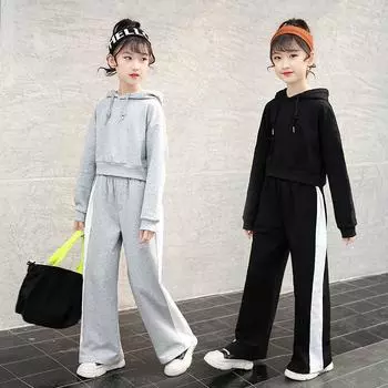 Girls Stylish Spring & Autumn Sports Sweater Suits: Two-Piece Leisure Outfit for Primary & Secondary Students