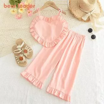 Girls Suit Bear Leader 3-7 Years Pink Love Suspenders + Pants Two-piece Set TZ239 3T