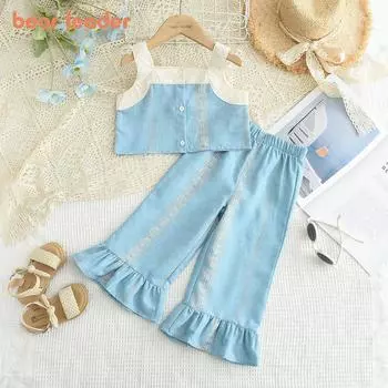 Girls Suit Bear Leader 3-7 Years Blue Single Breasted Vest + Pants Two-piece Sets TZ207 3T