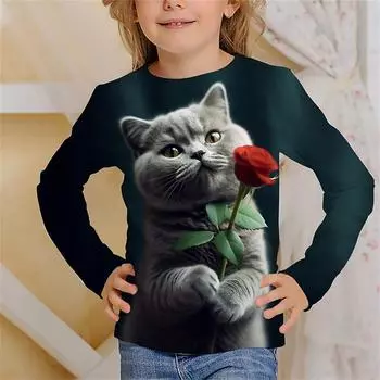 Girls Summer Children Cute Cat Kids T-Shirts Outerwear Baby Boy Clothes Cartoon Unicorn 3D Print T-Shirts 110