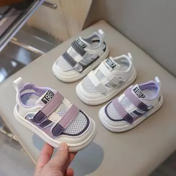 Летние сандалии для девочек 2024 года, новые детские универсальные полусандалии для мальчиков, спортивная обувь для тенниса с полой сеткой, износостойкая, грязенепроницаемая 21 бежевый