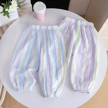 Girls Summer Slim Fit New Loose Summer Casual Pants, Children s Baby Mosquito Repellent Pants 80 светло-фиолетовый