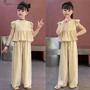 Girls Summer Suits Children s Summer Clothes Wide-leg Pants Two-piece Suit 170 чёрный