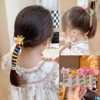 Girls Telephone Wire Line Ponytail Holder Rubber Band Elastic Hair Band DIY Bowknot Braided Phone Cord Straight Hair Tie 1pcs