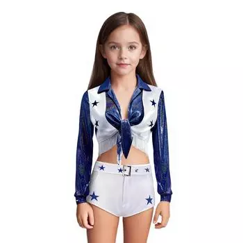Girls Three-piece Suit Casual Long-sleeved Dance Sportswear Suit 110 темно-синий