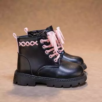 Girls White Pink Ankle Boots Winter Warm Fur Boots Children Outdoor Black Booties for Kids EU:27 чёрный