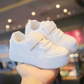 Girls White School Tennis Shoes Fashion Solid Color Children Causal Shoes Leather Versatile Kids Boys Running Sneakers Non-slip 21 чёрный