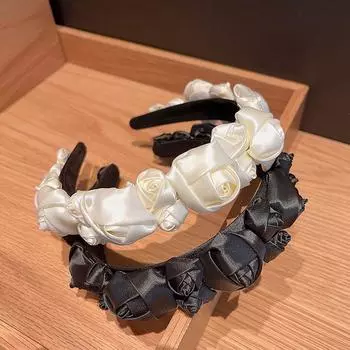 Girls Wide Flower Cloth Hair Accessories Korean Style Headband Women Hair Hoop Rose Headband чёрный