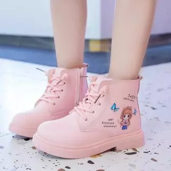 Girls Winter Fashion Warm Boots Cute Print Style Princess Short Boots Children s Student Snow Boots Kids High Top Platform Shoes 26 чёрный