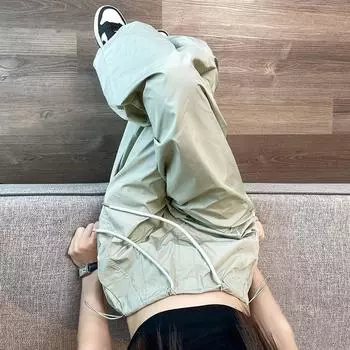 Girlsat18 American Style Loose Low Waist Cargo Pants Women s Fashion Simple Pants Slimming Drawstring Wide-Leg Casual Pants Light green L