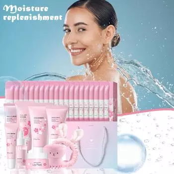 Girly Cleansing Moisturizing Set, увлажняющий подарок для женщин, очищает поры и улучшает сухую и покрасневшую кожу, очищающая щетка и повязка на голову, 117 мл розовый