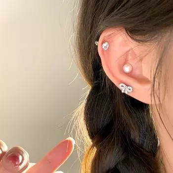 Girly Feeling Sweet Bow Earbone Studs, Women S Exquisite And Small Personality, Ear Holes, No Need To Take Off Earrings And Earrings When Sleeping