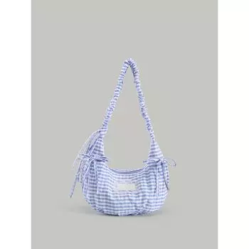 Girly Heart Ballet Style Handbags Women s Korean Series Pleat Bow Plaid Underarm Bag Commuter All-Match Shoulder Bag Blue