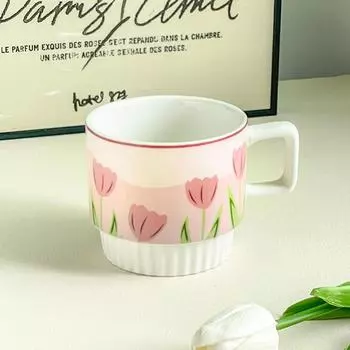 Girly Tulip Cup Is So Gentle Mug Couple Girl Cute Ceramic Water Cup 101-200ml