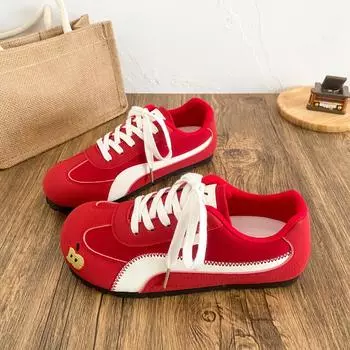 Girly versatile puff shoes new breathable embroidered bow shoes little white shoes 35 красный