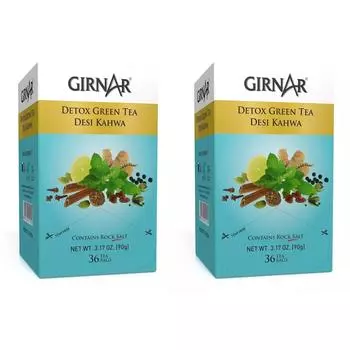 Girnar Detox, Desi Kahwa, зеленый чай с травами и специями (36 чайных пакетиков, 2 шт. в упаковке)