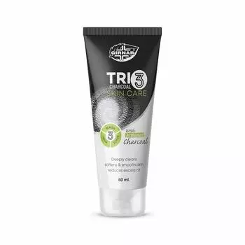 Girnar Trio Charcoal Skin Care Средство для умывания лица | Глубоко очищающая и детоксифицирующая формула для чистой и свежей кожи | 60 мл | Упаковка из 3 шт.