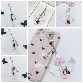 Гитара Мобильный телефон Ремешок Крылья Ремешок для сотового телефона Розовая гитара Телефон Цепочка Подвеска для телефона style 2