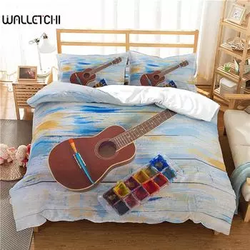 Гитара пододеяльник King Queen полноразмерный акварельный стиль полиэстер одеяло покрывало для детей мальчиков девочек подростков комплект постельного белья EU single(135x200cm)