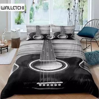 Гитара пододеяльник комплект музыкальная тема постельное белье для подростков микрофибра винтажный серый гитара на деревянном полу пододеяльник Queen King Size EU single(135x200cm)