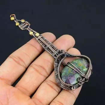 Гитара Рубин Цоизит Лабораторный Сделанный вручную Медный Проволочный Подвесной Подарочный Кулон 4.25 e8Y97