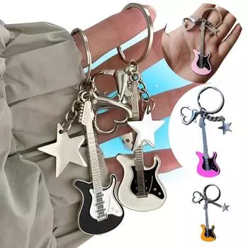 Гитара Сердце Звезда Брелок Женский Крутой Тренд Модный Кулон Ретро Эстетические Аксессуары Подарок Новое Поступление чёрный