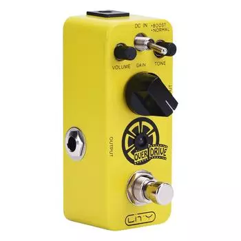 Гитарная педаль Lity Overdrive Мини-педаль Overdrive с 2 режимами звука NORMAL/BOOST и ламповым клапаном жёлтый