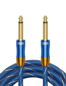 Гитарный кабель EMK гитарный уплотнитель стандартный штекер папа-папа нейлон металл для электрик синий 6.35 мм 1.8 м 1/4 [тяжелый и разъем]