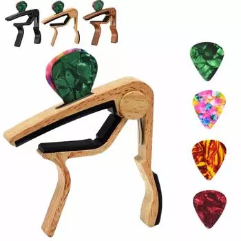 Гитарный каподастр, быстросменный зажим для ключей, акустический тон с держателем медиатора и 4 медиаторами чёрный