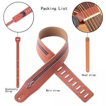 Гитарный ремень на молнии, кожаные ремни, аксессуары для акустической гитары для бас-гитар, регулируемые электрогитары коричневый