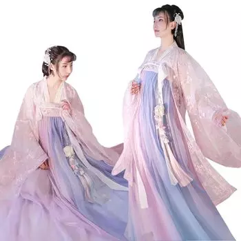 GIYOMI Ханфу Фея Классическая Китайская Красота Императорский Двор Косплей Костюм для Женщин и Сцены Вышитое Кимоно со Шнурком Широкое Макси Вечеринка розовый