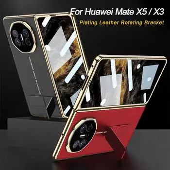 GKK Luxury Business Plating Leather Stand Folding Case для Huawei Mate X5 X3 Прозрачный экран Стекло Передний вращающийся кронштейн Ударопрочный защитный чехол For HW Mate X5