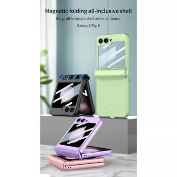 GKK Магнитный шарнирный матовый чехол для ПК для Samsung Galaxy Z Flip 5 5G Жесткий защитный чехол для всего тела Samsung Z Flip 5 чёрный