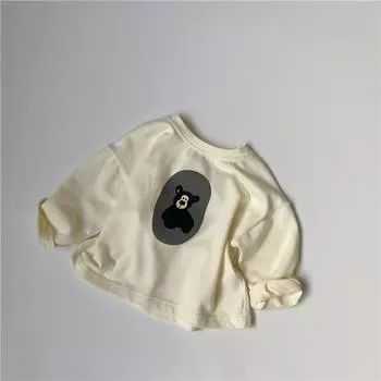 GL-kids Корейский стиль Осенняя мультяшная футболка: Свободный, Утепленный, Легко сочетаемый Лонгслив с длинным рукавом для мальчиков и девочек 80 cm