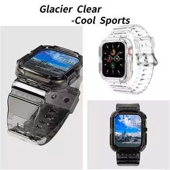 Glacier Clear iWatch + для Apple Watch Series 9, спортивный браслет, деловой человек, противоударный силиконовый чехол для ремешка для часов 45 мм, 44 мм, 41 мм, 40 мм