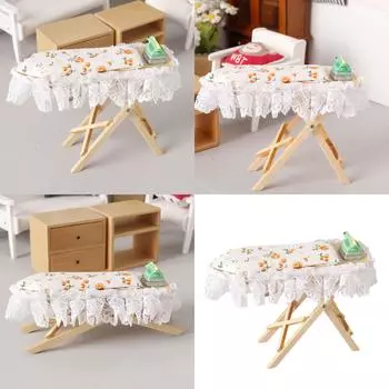 Гладильная доска и утюг для миниатюр кукольных домиков Гладильная доска 1/12 Кукольный домик Витрина Деревянная мебель Декор для кукольного домика