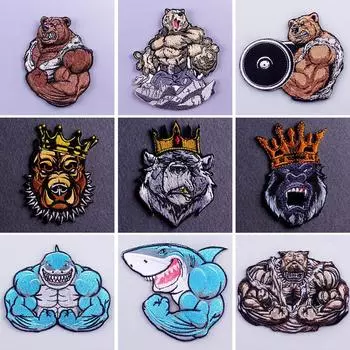 Гладильные вышитые нашивки с животными, нашивки в стиле панк-орк, горилла/тигр/бульдог/медведь/акула, вышитые нашивки для одежды, наклейки в полоску