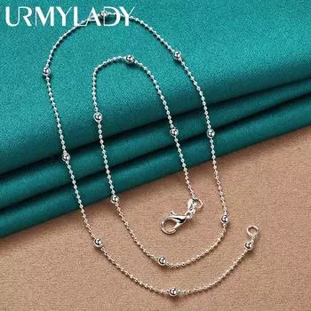 Гладкая бусина из стерлингового серебра 925 пробы, 16/18/20/22/24 дюйма, ожерелье, модные очаровательные ювелирные изделия MN308 40cm