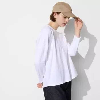 Гладкая хлопковая футболка UNIQLO с длинными рукавами.