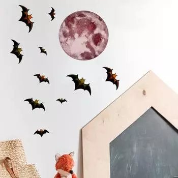 Гладкая наклейка на дверь, водонепроницаемая, креативная, светящаяся, дизайн, Хэллоуин, луна, летучие мыши, наклейка на окно