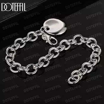 Гладкая подвеска в форме сердца из стерлингового серебра 925 пробы с браслетом с застежкой-карабином, модные свадебные украшения 20CM