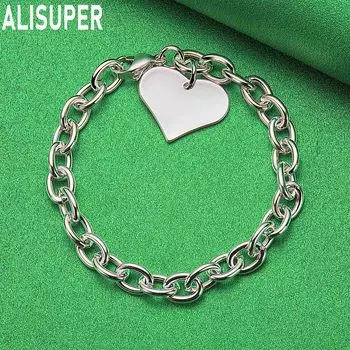 Гладкая подвеска в форме сердца из стерлингового серебра 925 пробы с браслетом с застежкой-карабином, модные свадебные украшения 20CM