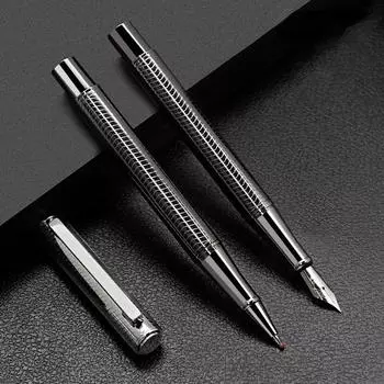 Гладкая ручка-роллер, роскошная гравировка по металлу, сменная ручка-роллер, классический дизайн, металлическая перьевая ручка из нержавеющей стали, тонкий наконечник (0,5 мм) pen серый